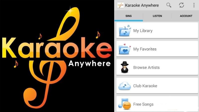 app Karaoke Anywhere có giao diện hiện đại, thuận tiện khi sử dụng